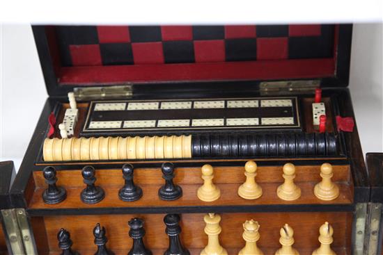 A Victorian burr walnut cased games compendium, 13in.